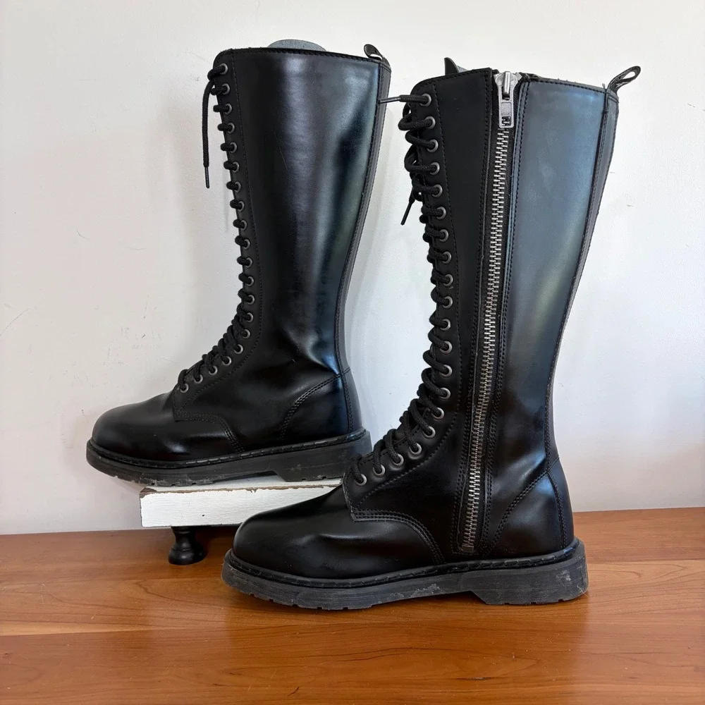 Demonia Bolt-400 Mens Black Vegan Leather 20 Eyelet Knee High Combat Boots 11